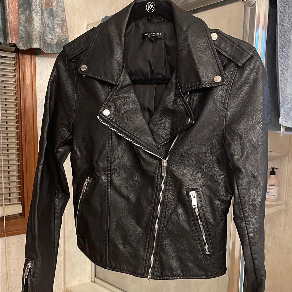 Romeo and Juliet Black Couture Faux Leather Biker Jacket